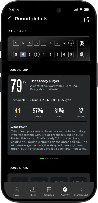 Arccos app: Round Summary screen